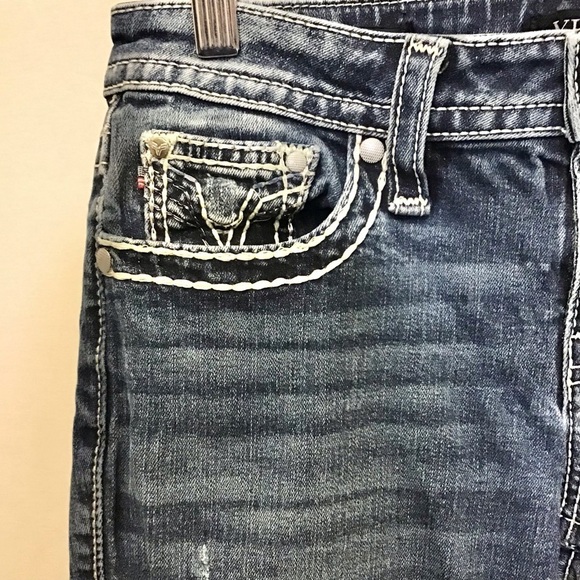 Vigoss 2 Capri Jeans Heritage Fit Stretch Low Rise Embroidered Logo Cropped - Picture 6 of 13